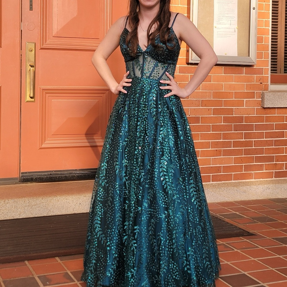Macy's Teal and Black Prom Dress